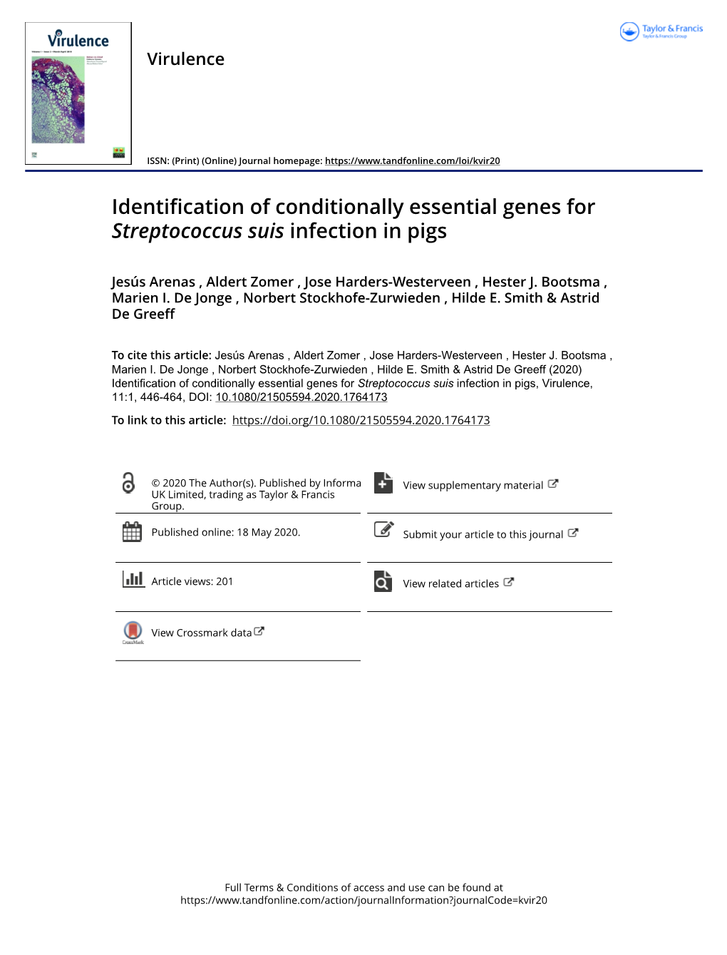 Identification of Conditionally Essential Genes for Streptococcus Suis Infection in Pigs