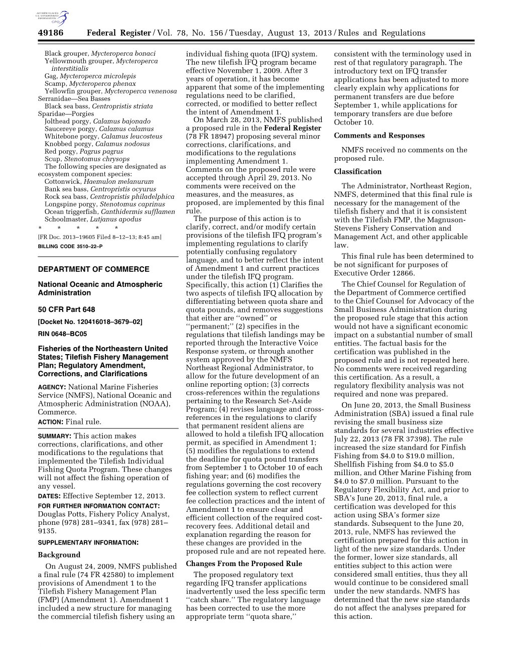 Federal Register/Vol. 78, No. 156/Tuesday, August 13, 2013