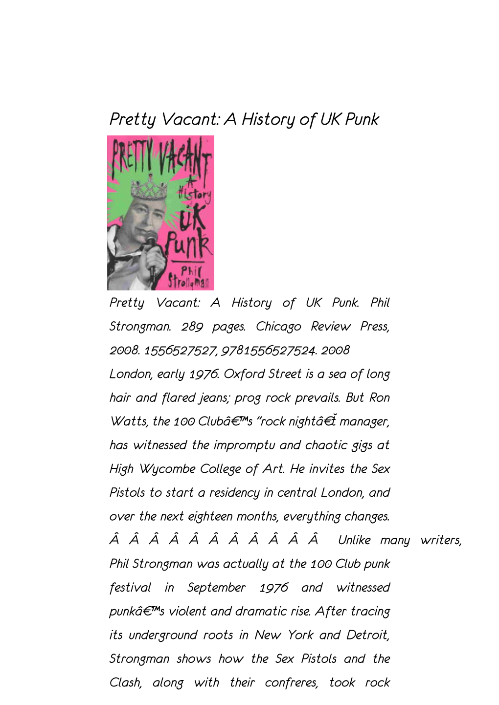 Pretty Vacant: a History of UK Punk