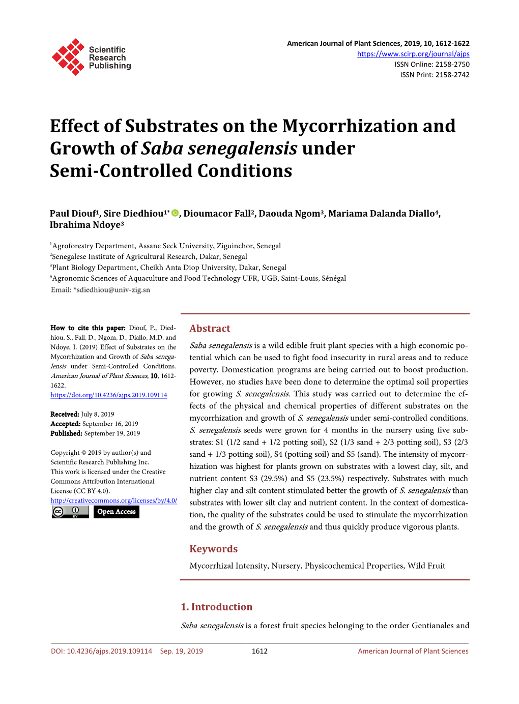 Effect of Substrates on the Mycorrhization and Growth of Saba Senegalensis Under Semi-Controlled Conditions