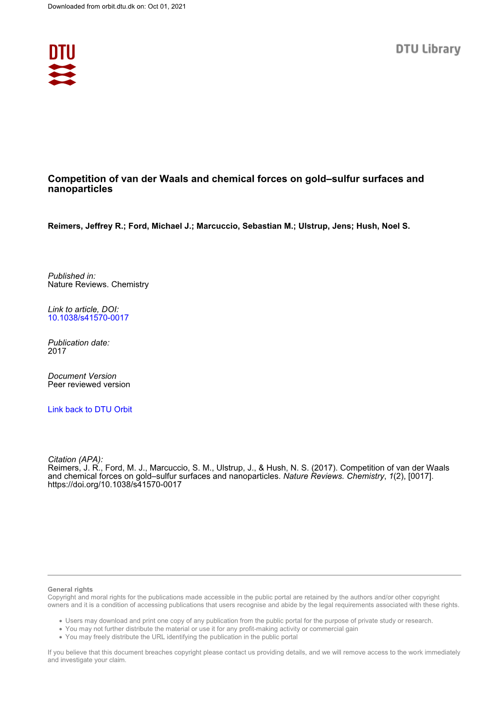 Competition of Van Der Waals and Chemical Forces on Gold–Sulfur Surfaces and Nanoparticles