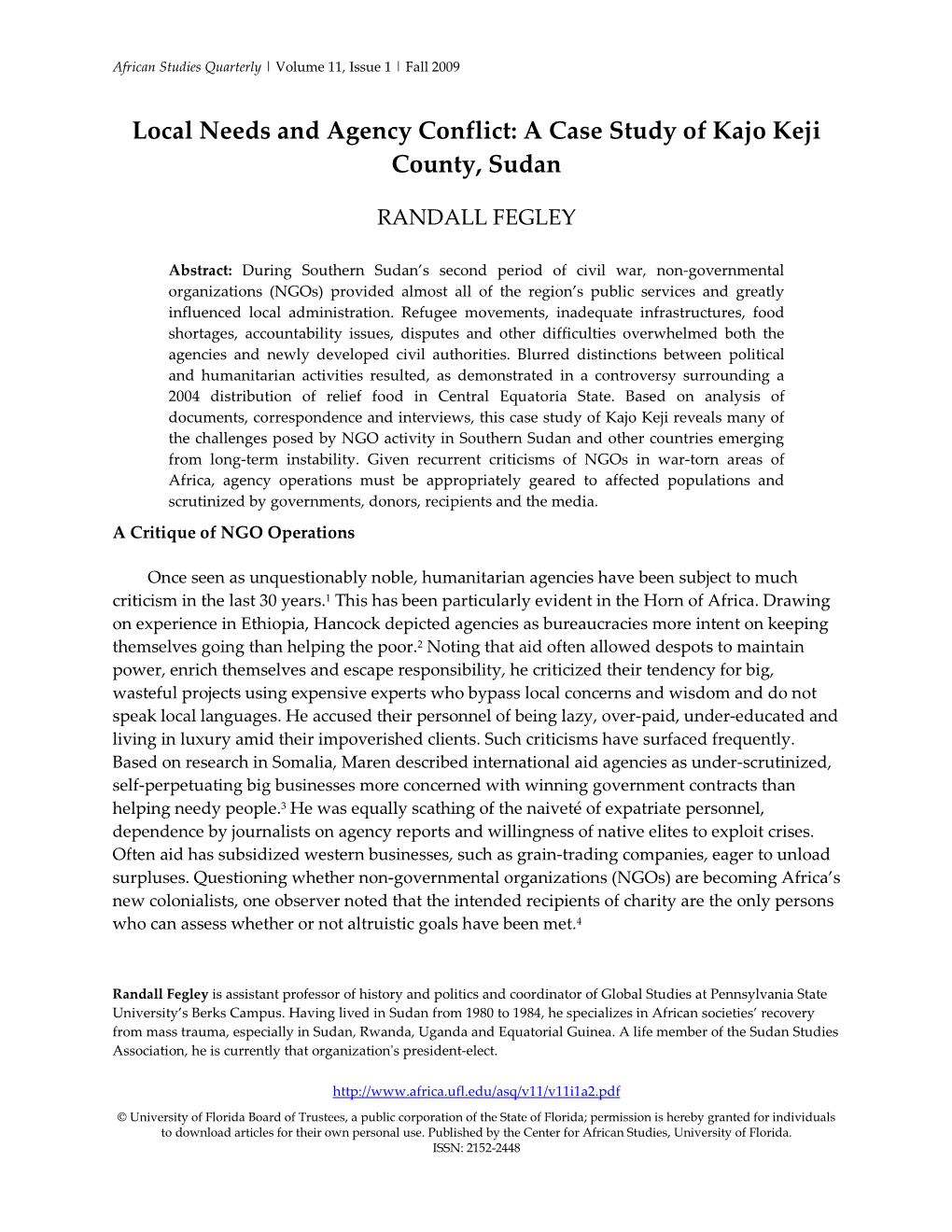 Local Needs and Agency Conflict: a Case Study of Kajo Keji County, Sudan