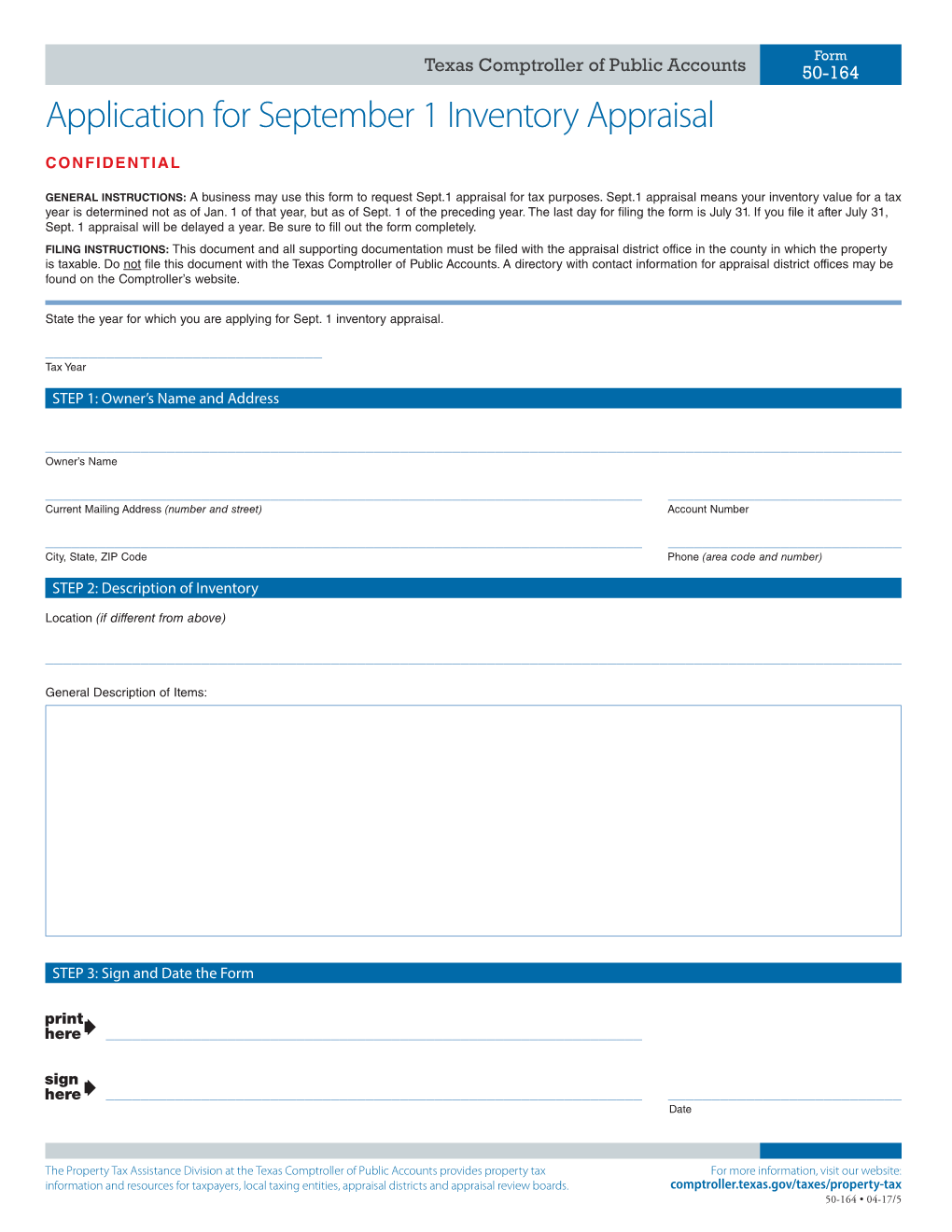 50-164, Application for September 1 Inventory Appraisal (PDF)