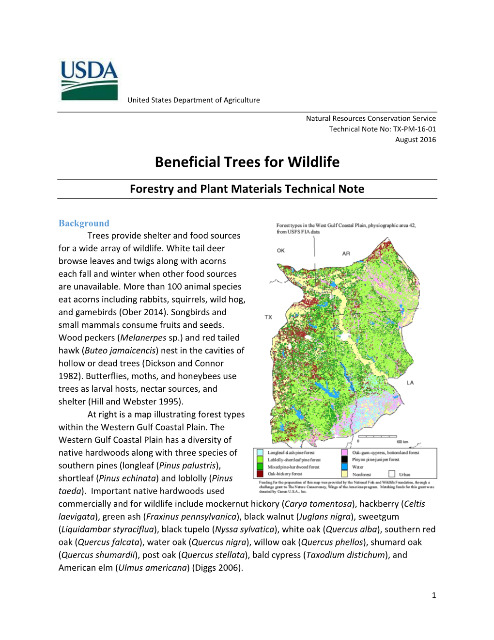 Beneficial Trees for Wildlife Forestry and Plant Materials Technical Note