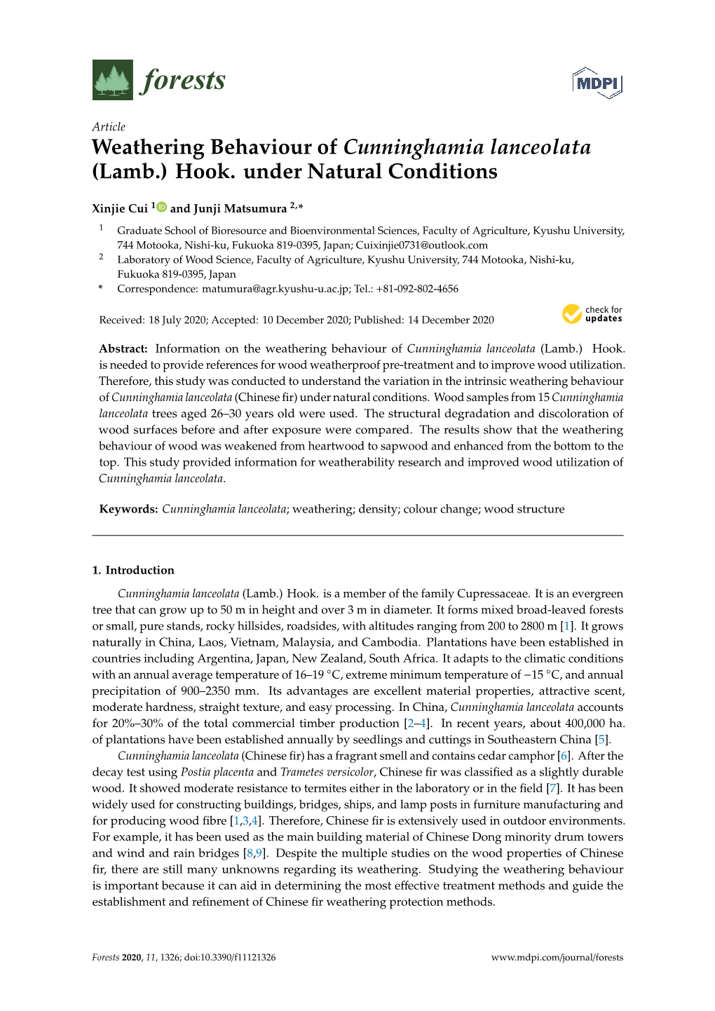 Weathering Behaviour of Cunninghamia Lanceolata (Lamb.) Hook