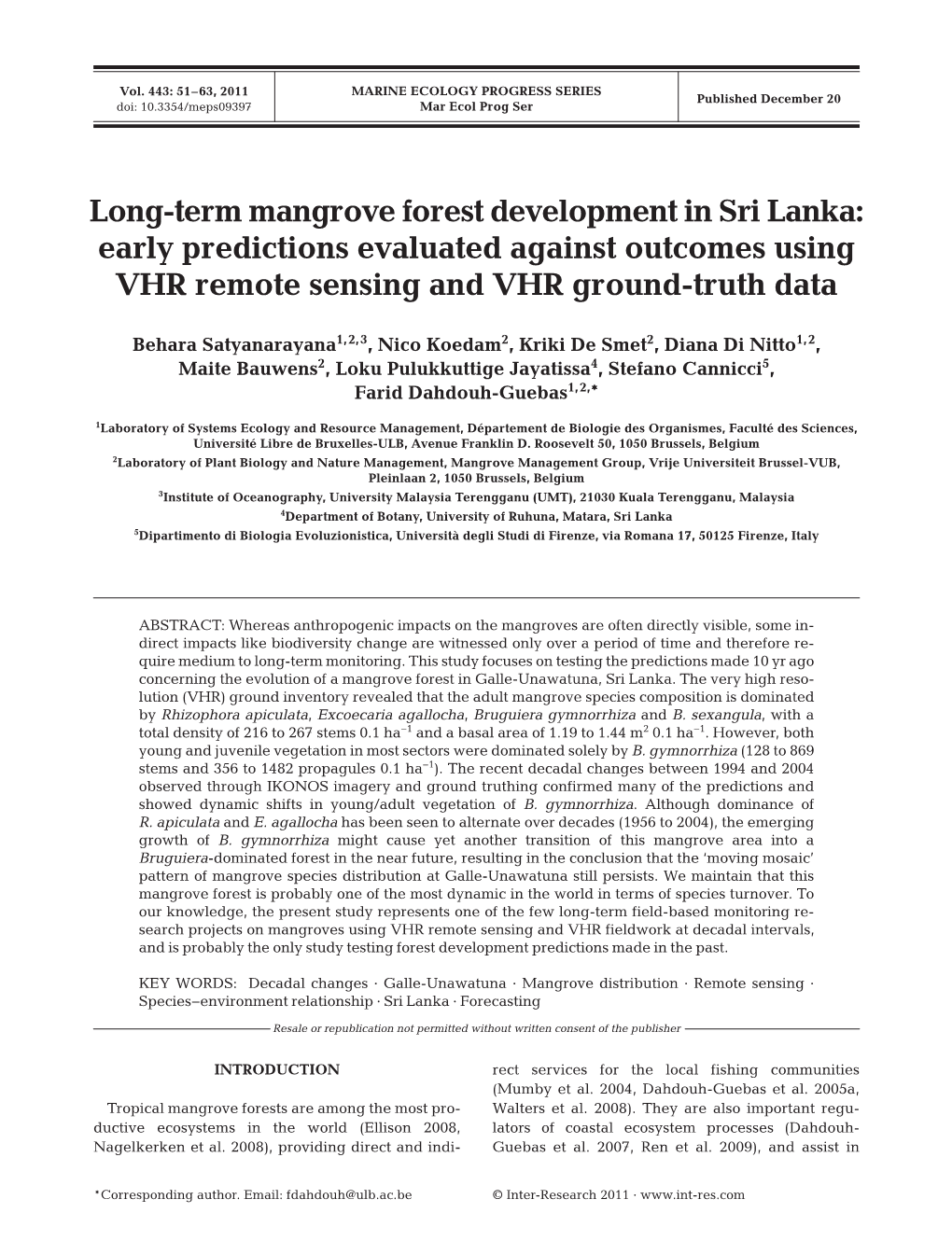 Long-Term Mangrove Forest Development in Sri Lanka: Early Predictions Evaluated Against Outcomes Using VHR Remote Sensing and VHR Ground-Truth Data