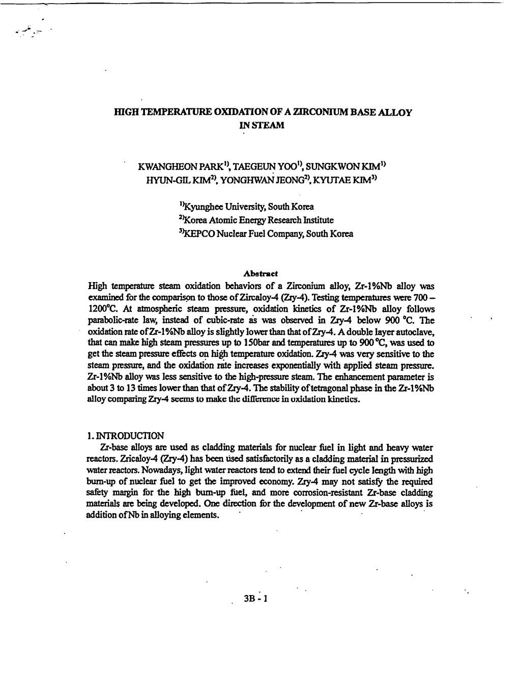 High Temperature Oxidation of Zirconium Base Alloy in Steam