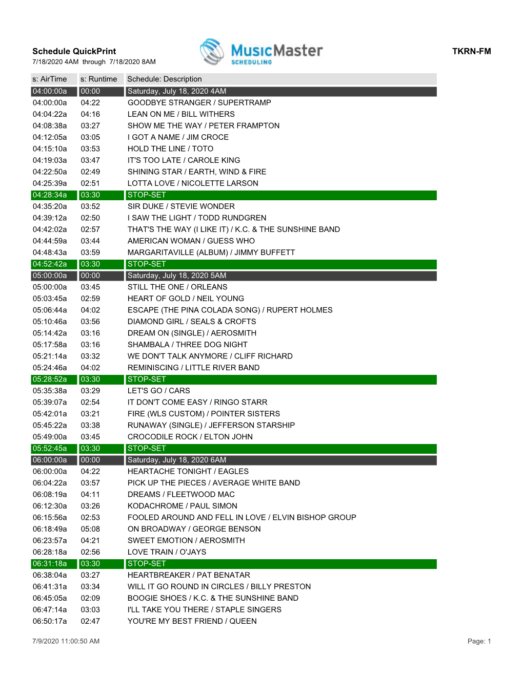 Schedule Quickprint TKRN-FM