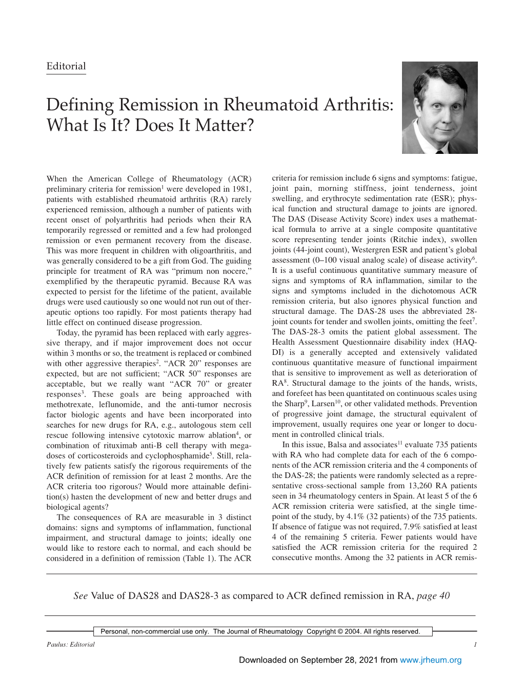 Defining Remission in Rheumatoid Arthritis: What Is It? Does It Matter?