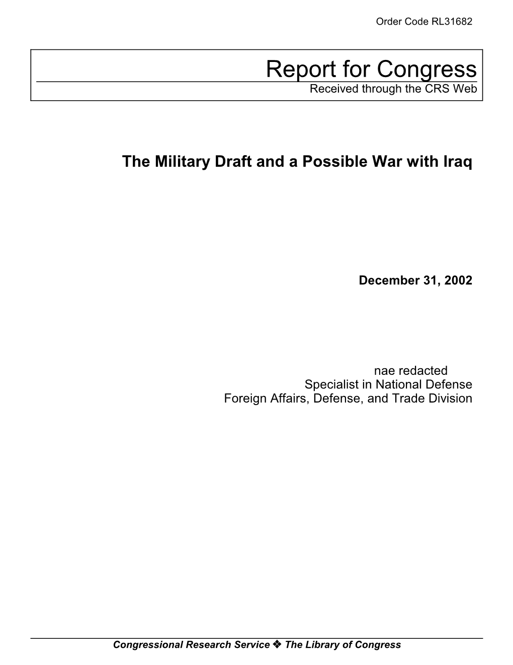 The Military Draft and a Possible War with Iraq
