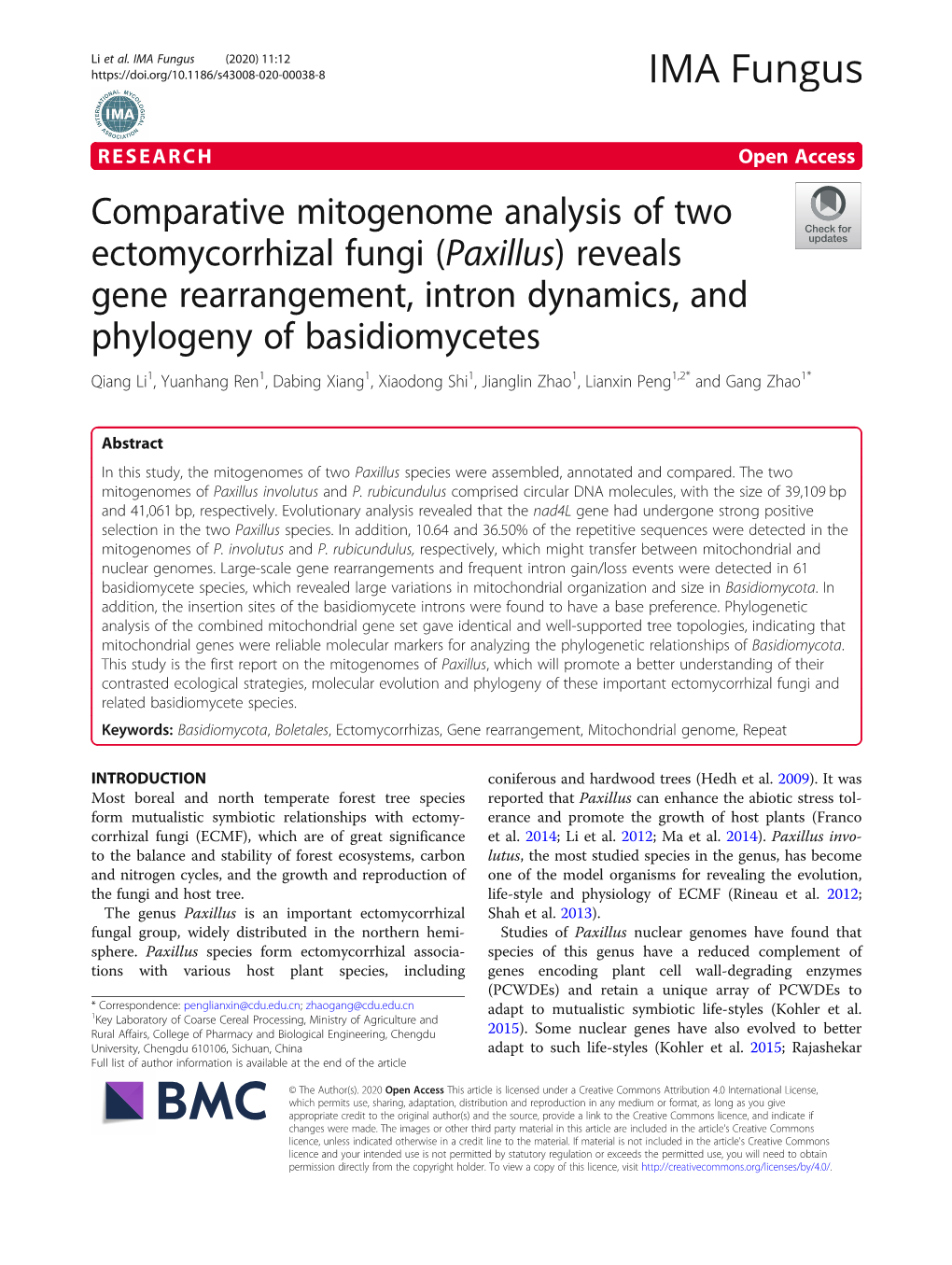 Comparative Mitogenome Analysis of Two Ectomycorrhizal Fungi (Paxillus