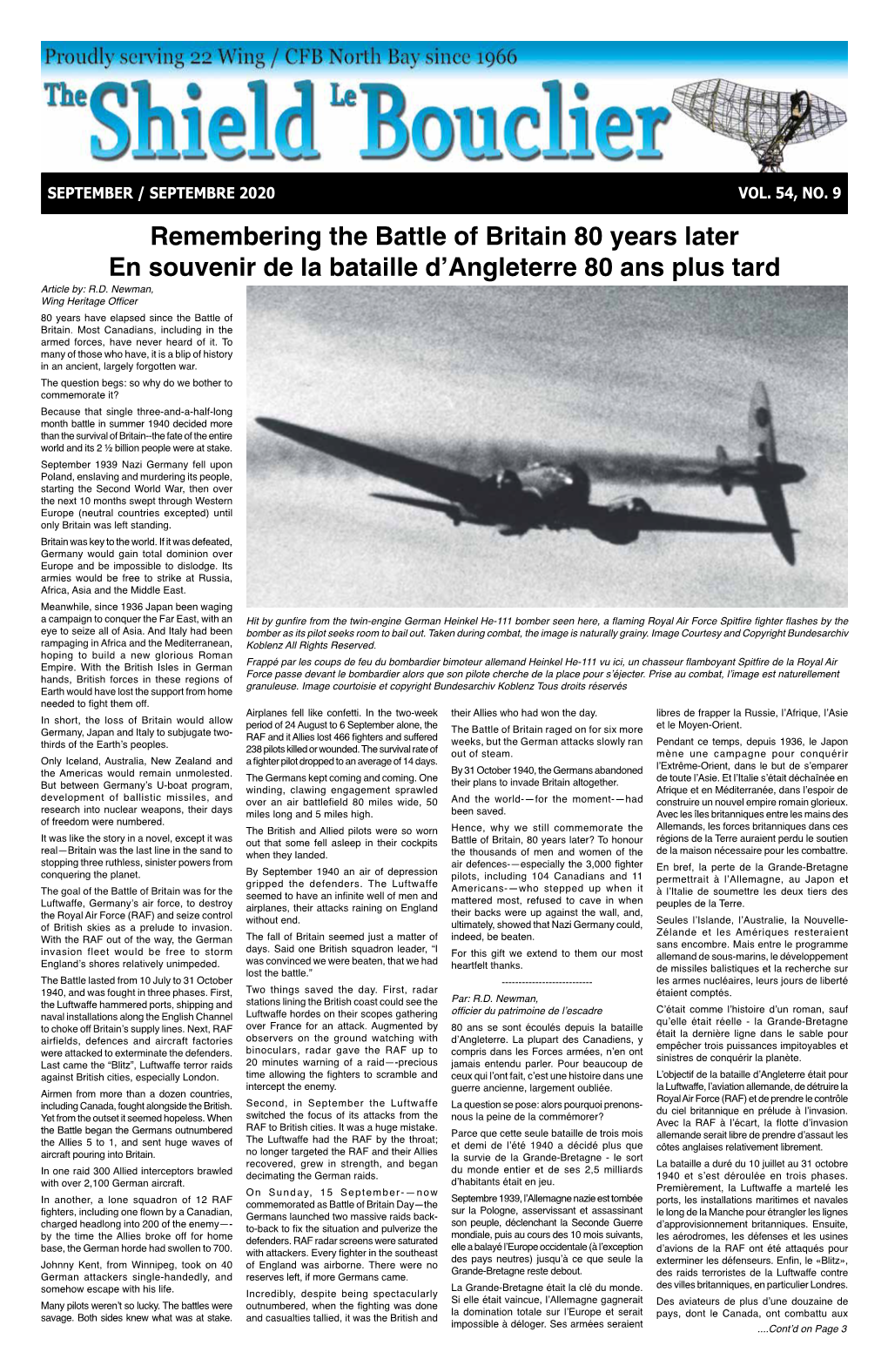 Remembering the Battle of Britain 80 Years Later En Souvenir De La Bataille D’Angleterre 80 Ans Plus Tard Article By: R.D