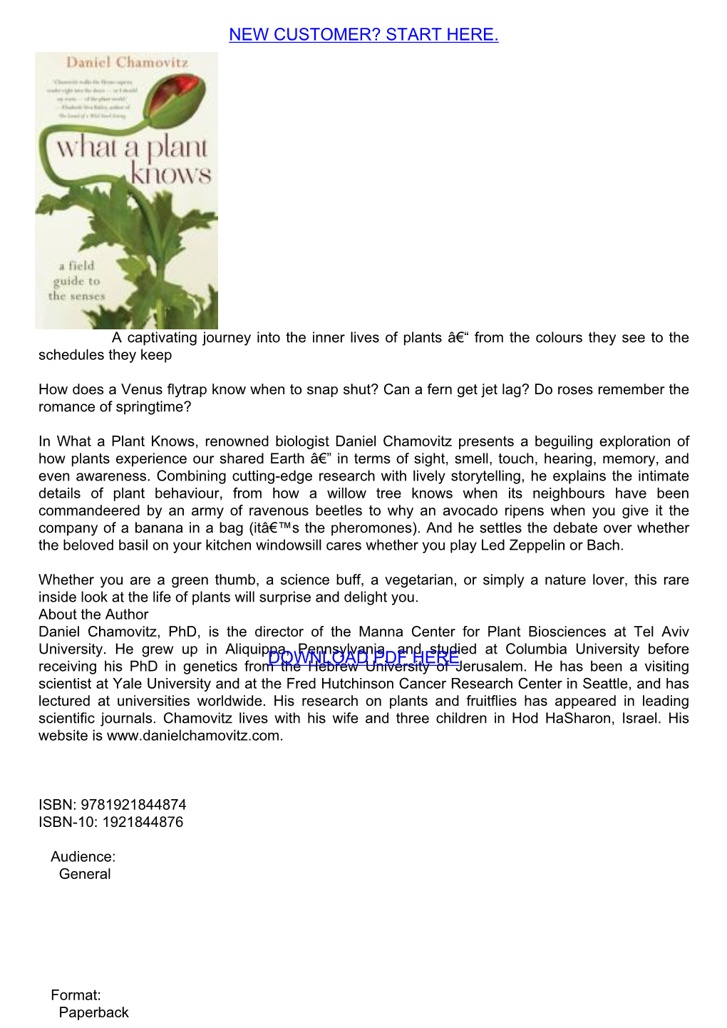 Download What a Plant Knows a Field Guide to the Senses, Daniel Chamovitz
