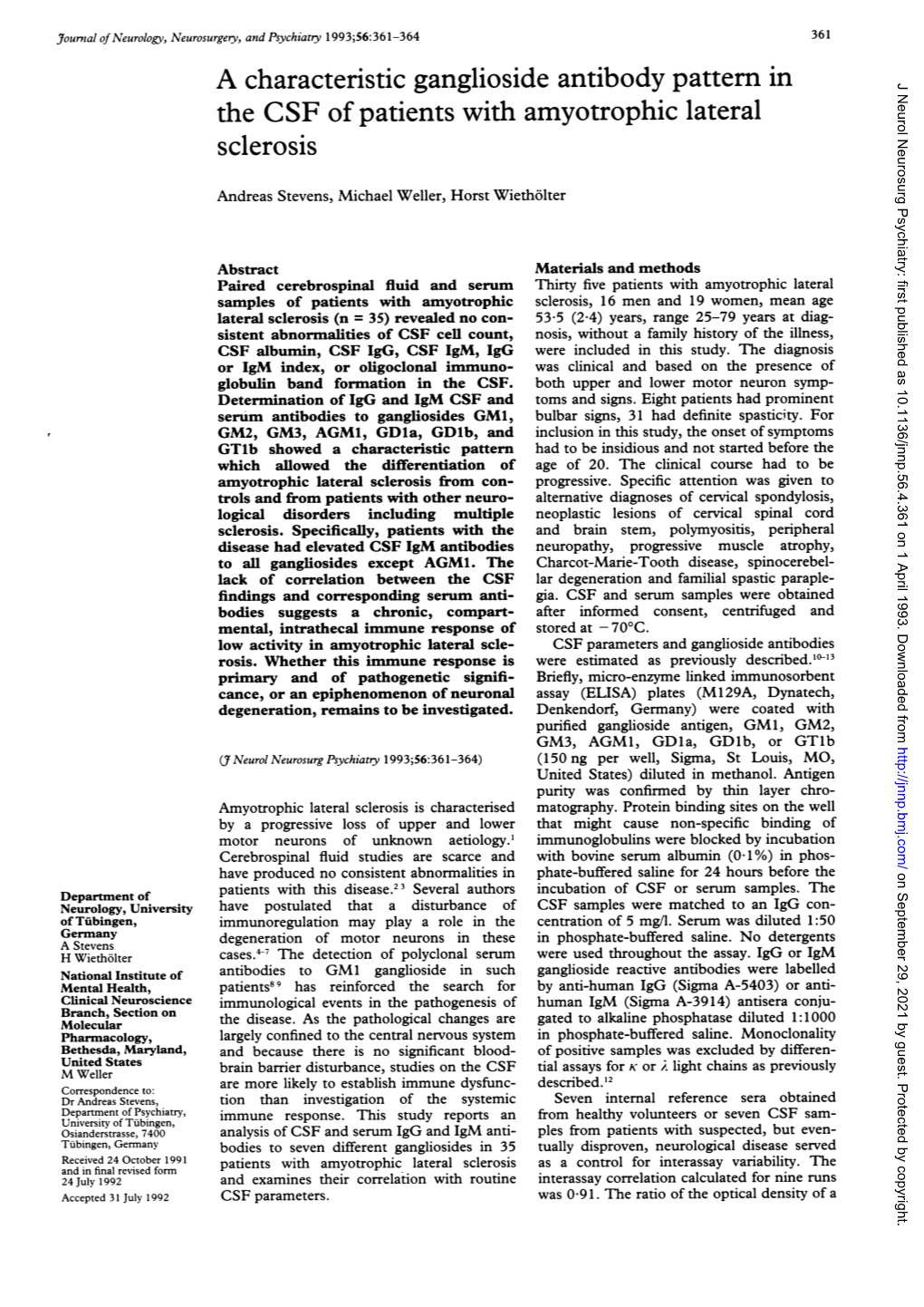 A Characteristic Ganglioside Antibody Pattern in the CSF of Patients With