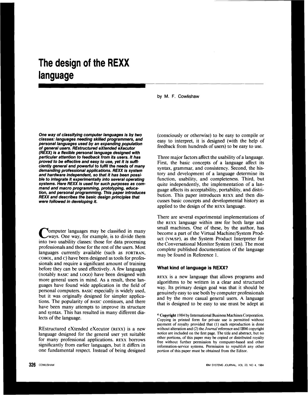 The Design of the REXX Language