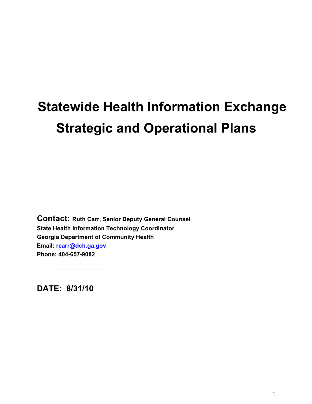 Statewide Health Information Exchange Strategic and Operational Plans