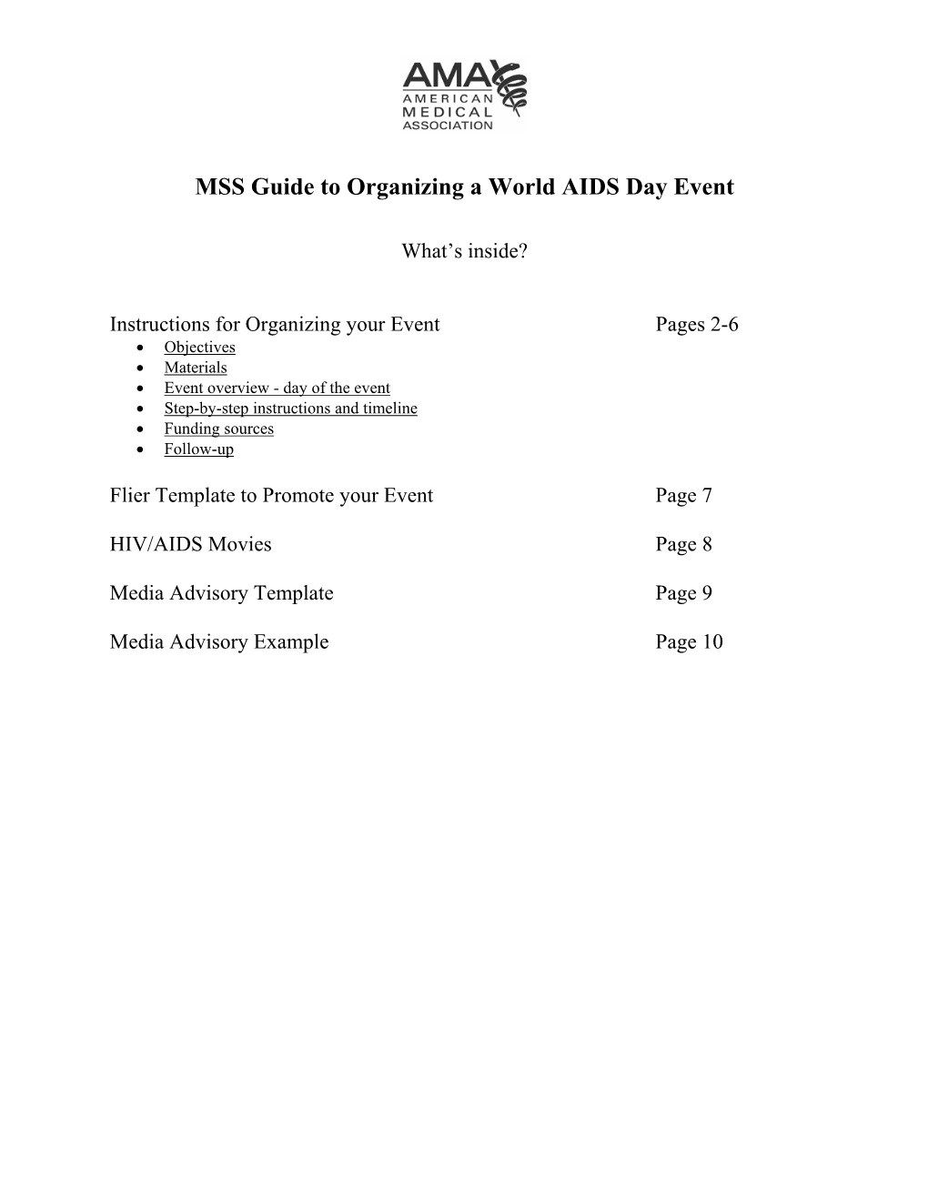 AMA-MSS Guide to Organizing a World AIDS Day Event