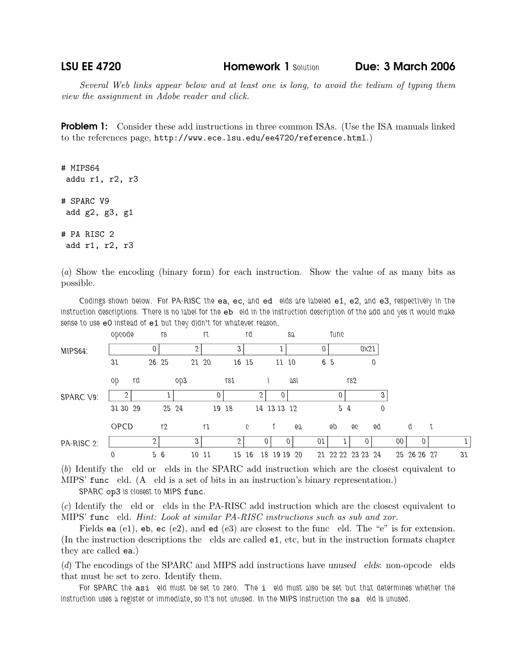 LSU EE 4720 Homework 1 Solution Due: 3 March 2006