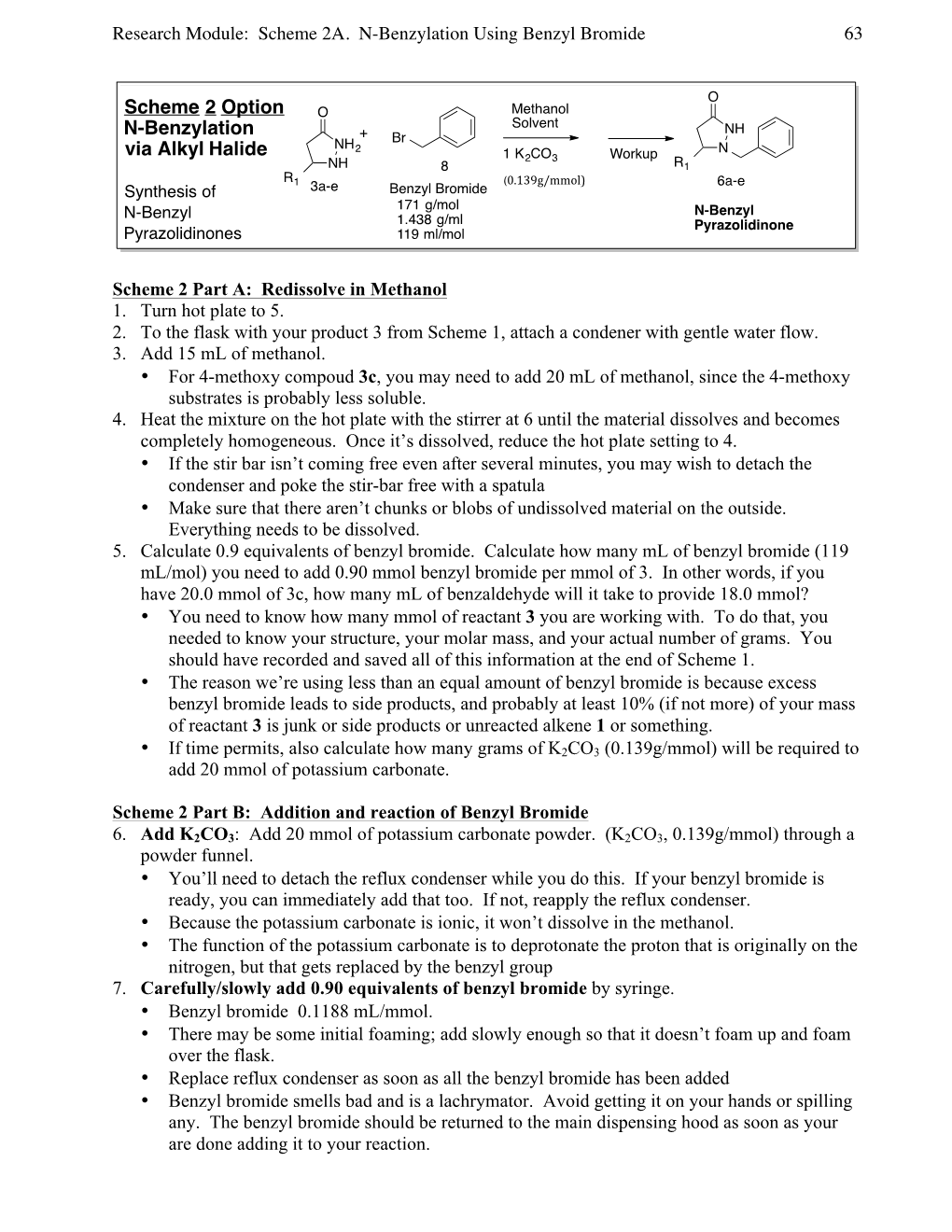 Research Module: Scheme 2A. N-Benzylation Using Benzyl Bromide 63