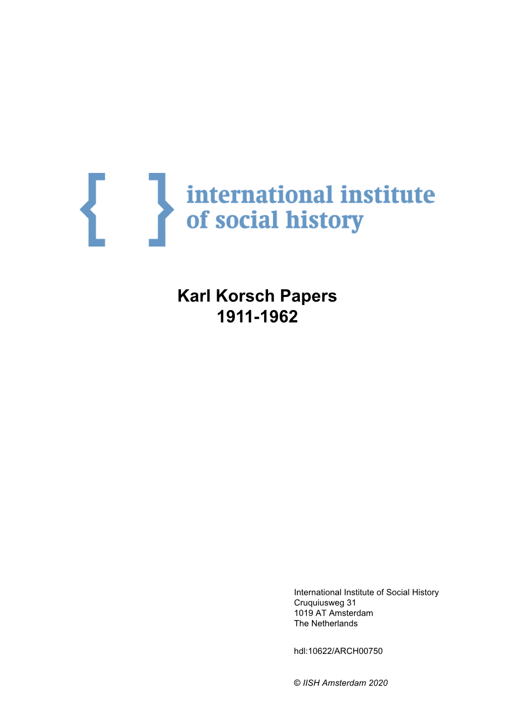 Karl Korsch Papers 1911-1962