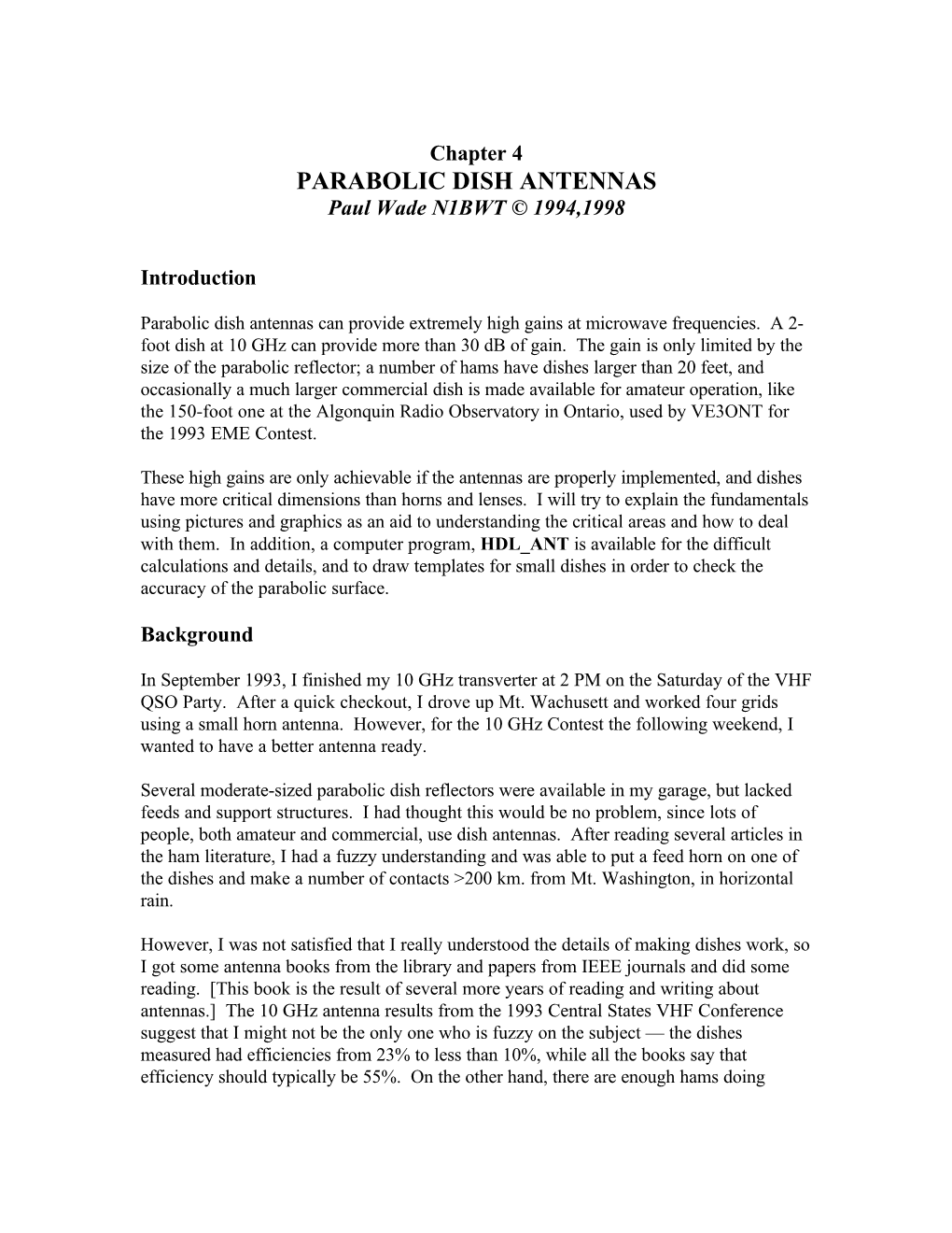 PARABOLIC DISH ANTENNAS Paul Wade N1BWT © 1994,1998