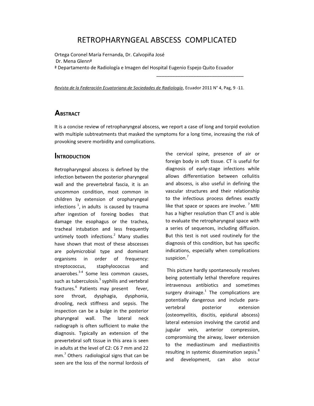 Retropharyngeal Abscess Complicated