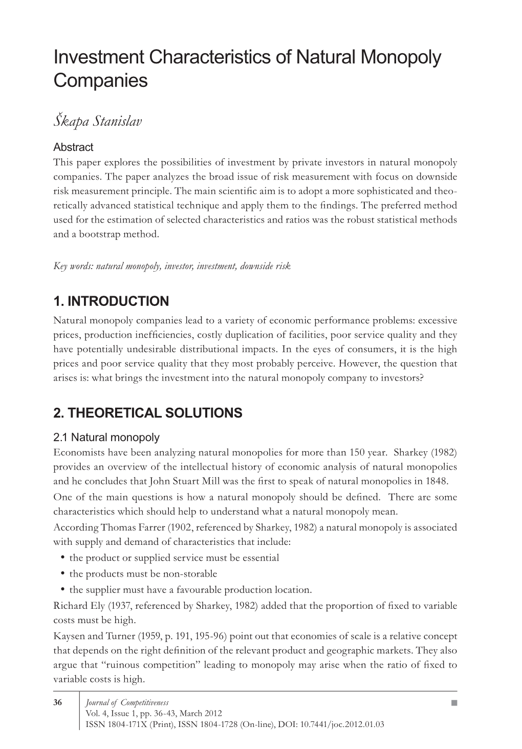 Investment Characteristics of Natural Monopoly Companies