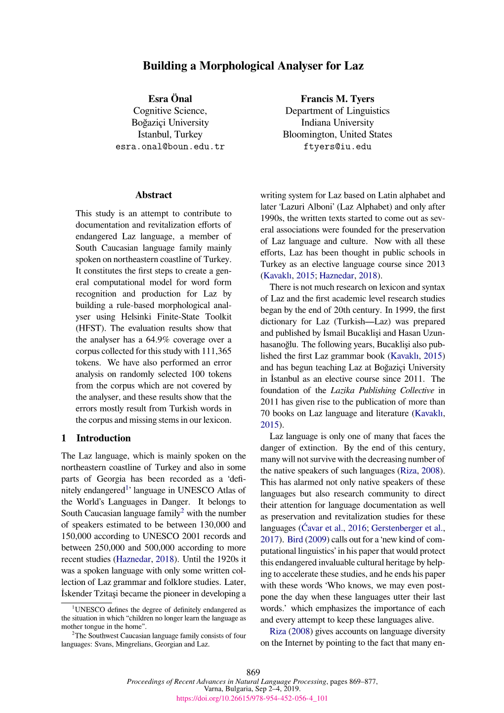 Building a Morphological Analyser for Laz