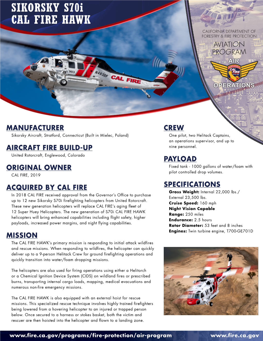 Sikorsky S70i CAL FIRE HAWK Fact Sheet