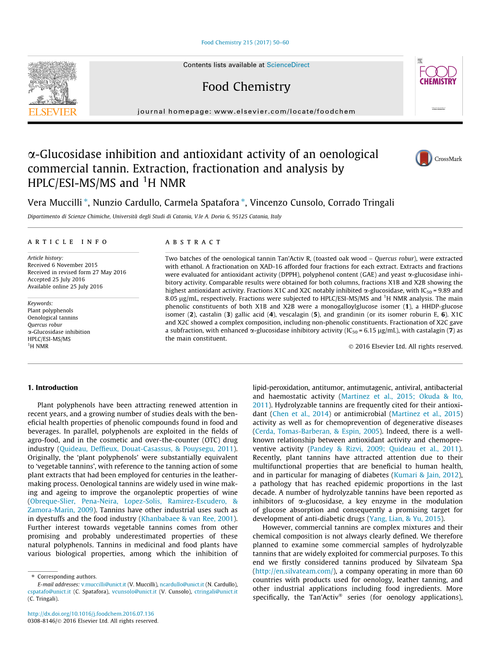 Glucosidase Inhibition and Antioxidant Activity of an Oenological Commercial Tannin