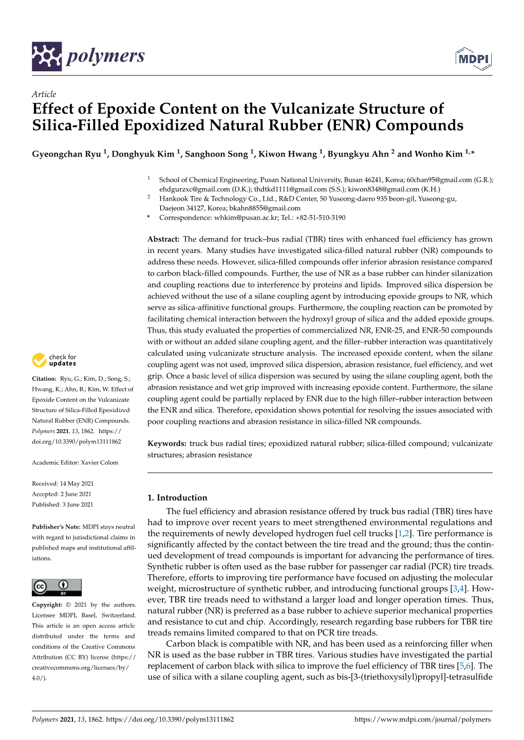 Effect of Epoxide Content on the Vulcanizate Structure of Silica-Filled Epoxidized Natural Rubber (ENR) Compounds