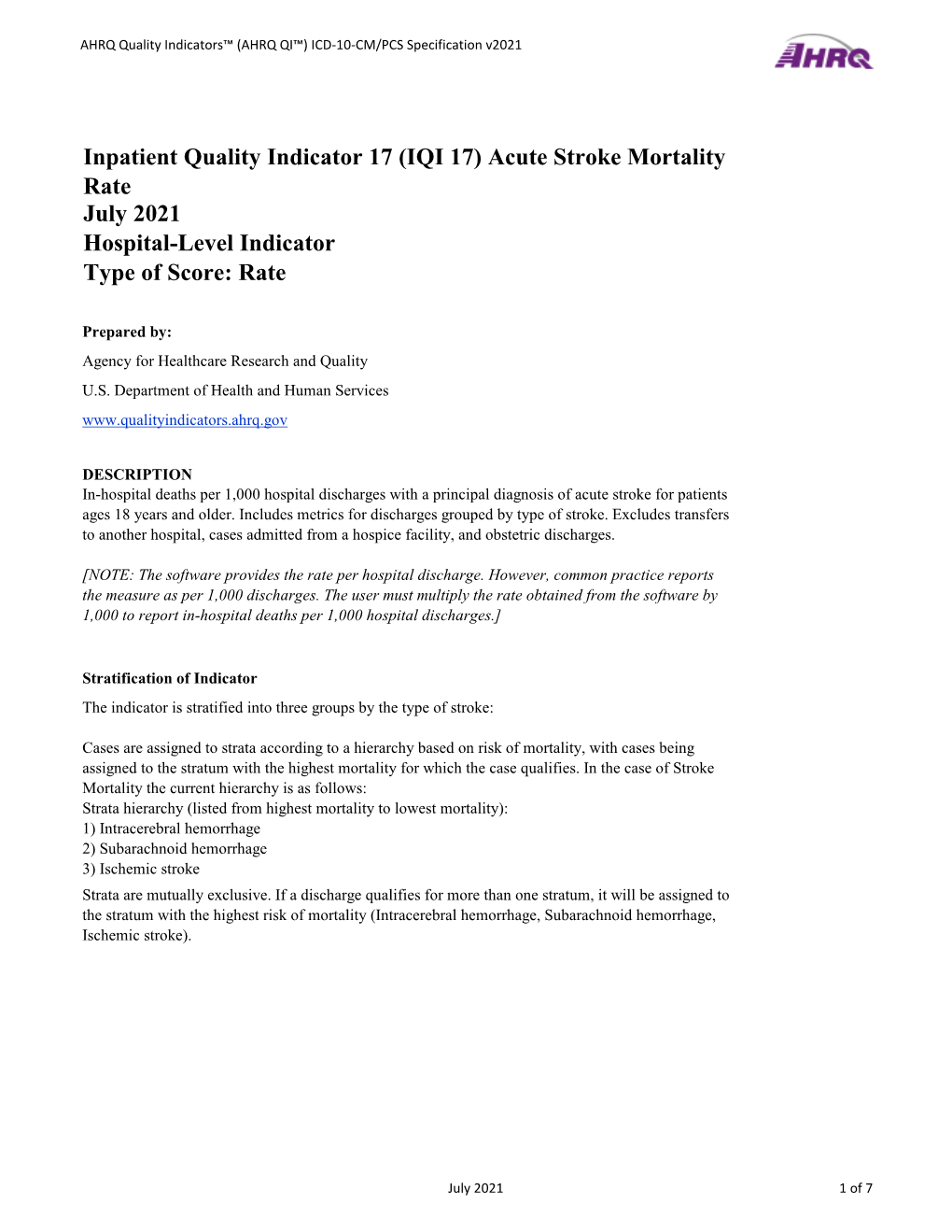 IQI 17 Acute Stroke Mortality Rate