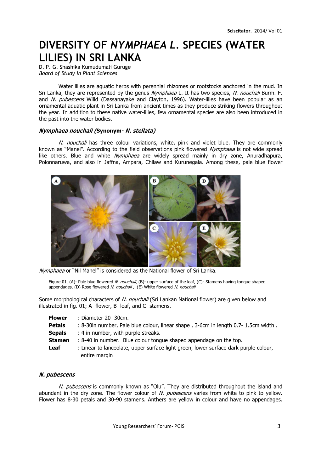 Diversity of Nymphaea L. Species (Water Lilies) in Sri Lanka D