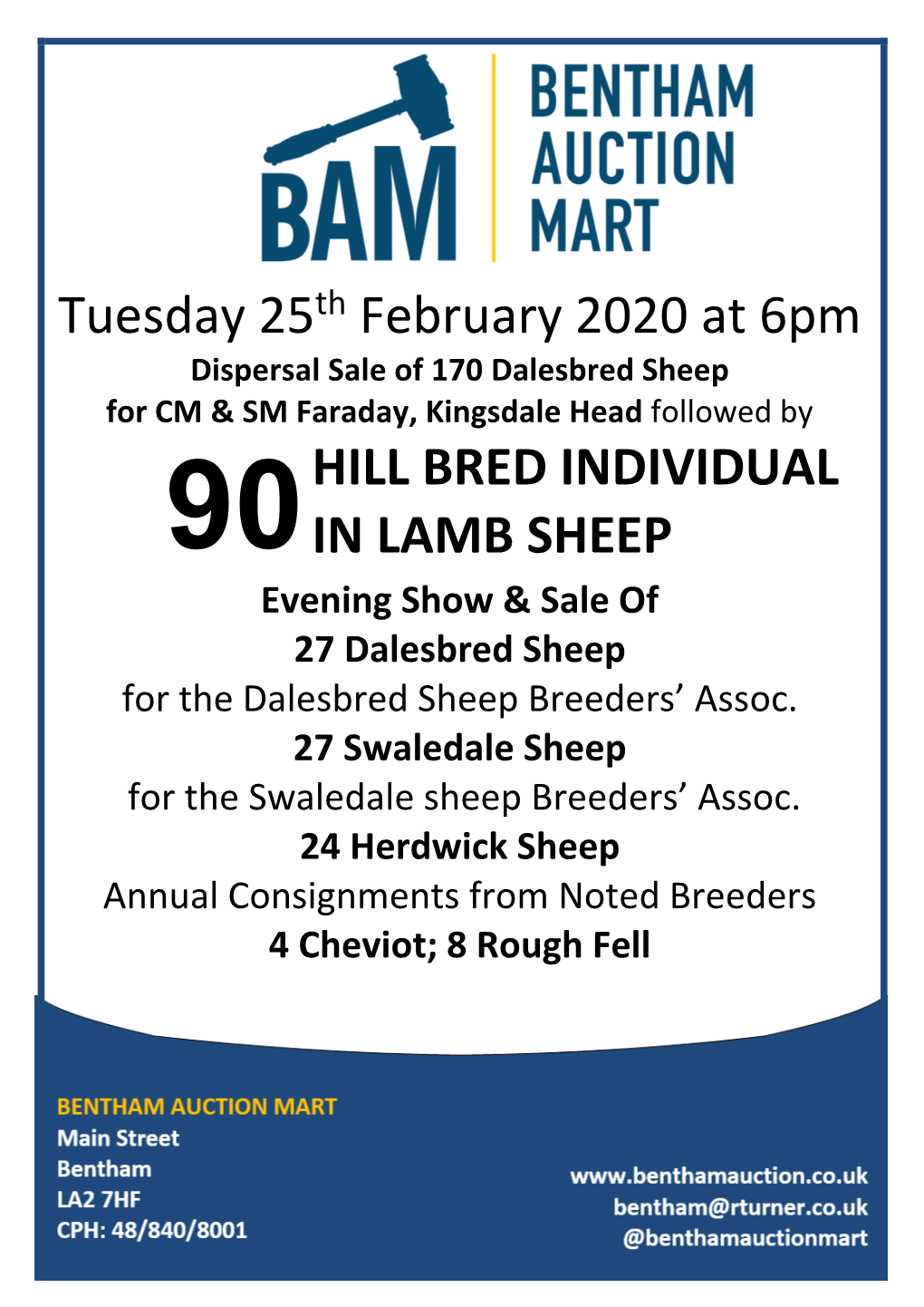 Tuesday 25Th February 2020 at 6Pm HILL BRED INDIVIDUAL in LAMB SHEEP