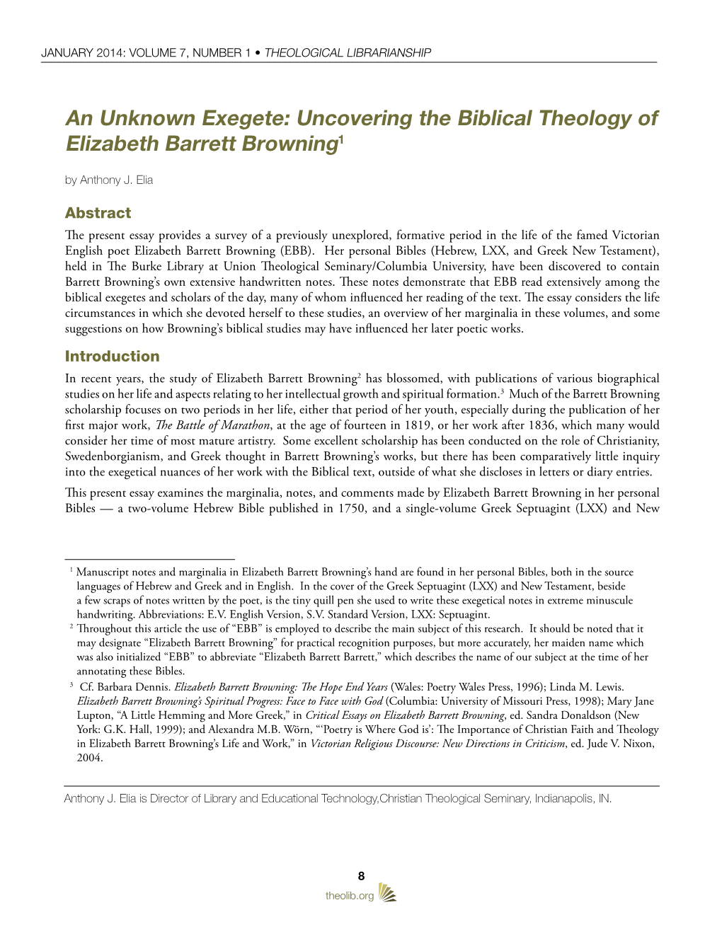 Uncovering the Biblical Theology of Elizabeth Barrett Browning1