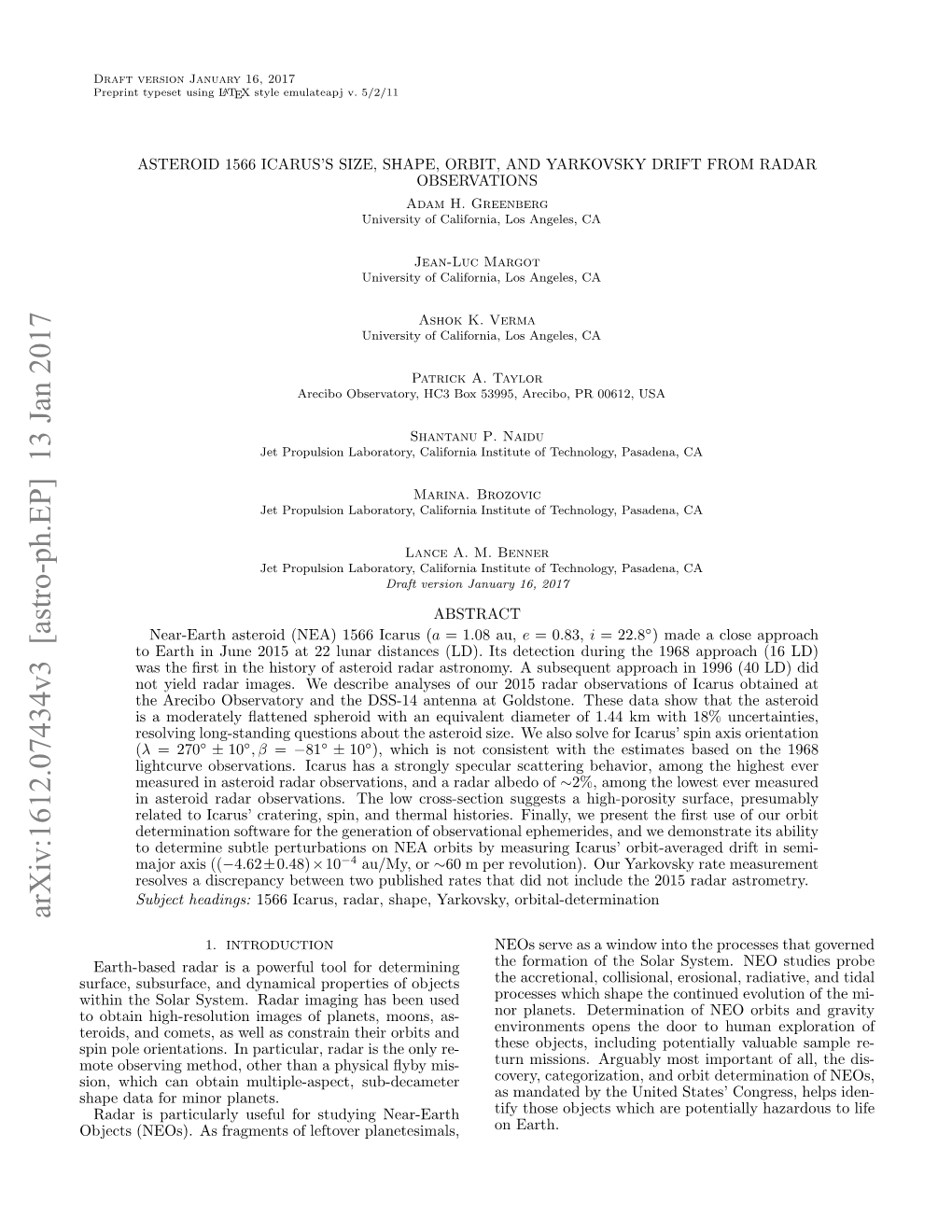 Asteroid 1566 Icarus's Size, Shape, Orbit, and Yarkovsky Drift from Radar