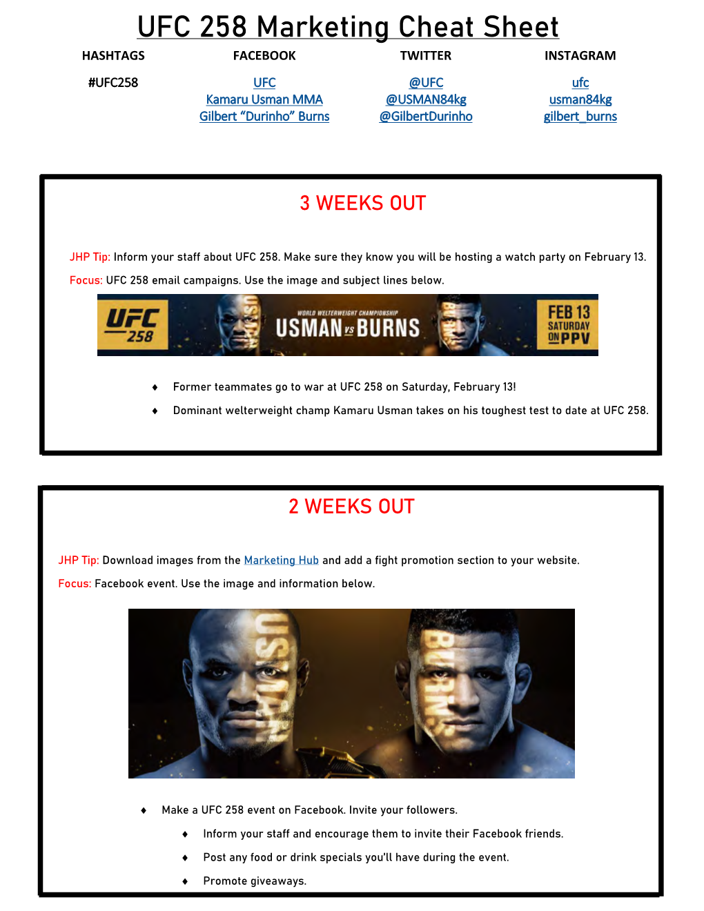 UFC 258 Marketing Cheat Sheet