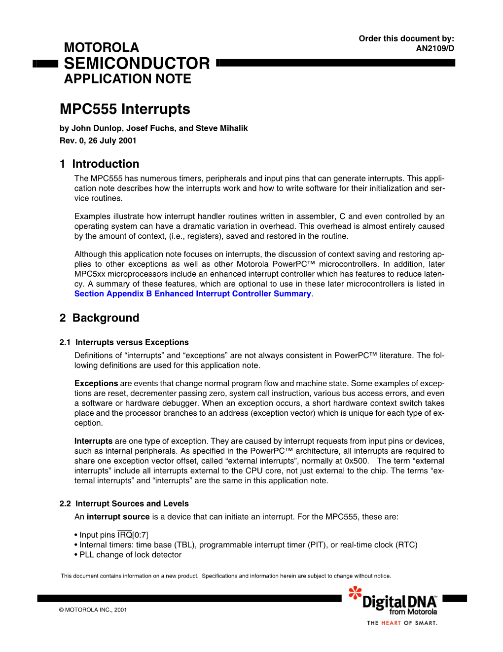 MPC555 Interrupts by John Dunlop, Josef Fuchs, and Steve Mihalik Rev