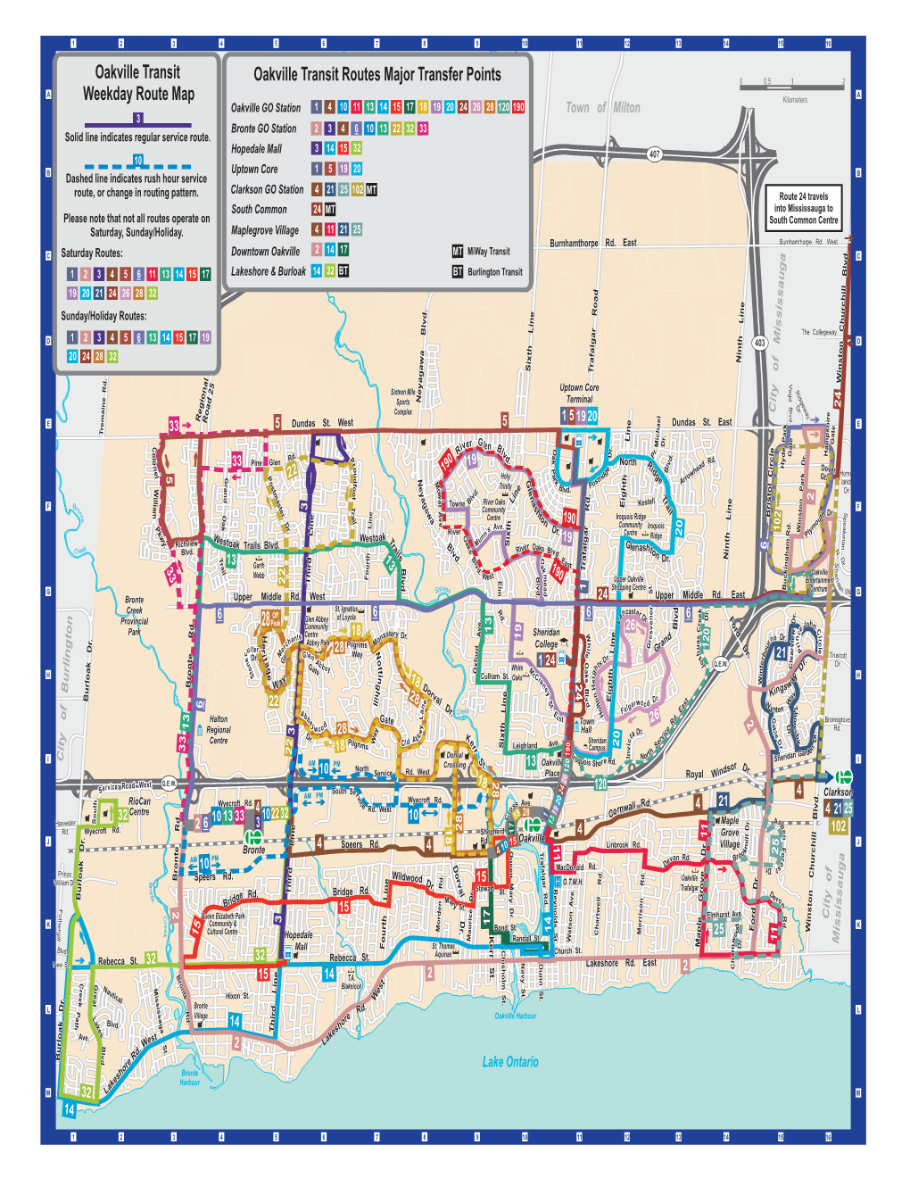 Oakville Transit Routes Major Transfer Points Oakville Transit Weekday Route