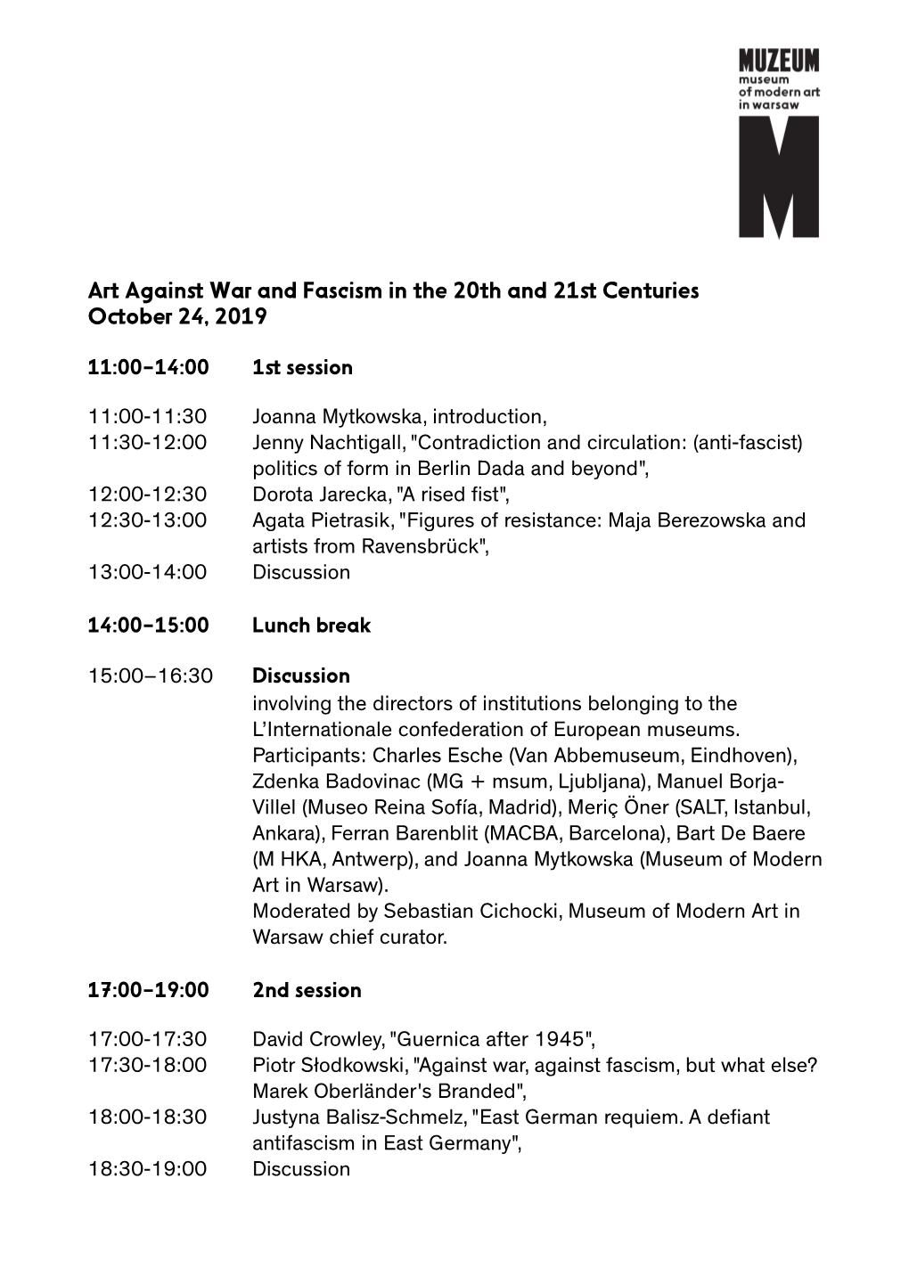 Art Againﬆ War and Fascism in the 20Th and 21ﬆ Centuries October