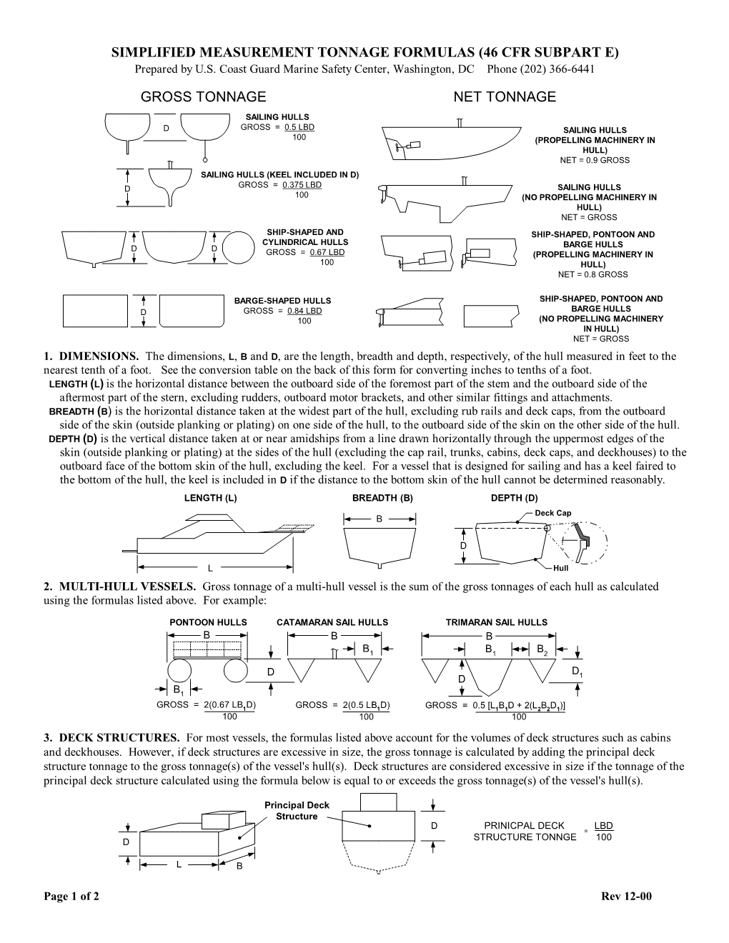 SIMPLIFIED MEASUREMENT TONNAGE FORMULAS (46 CFR SUBPART E) Prepared by U.S