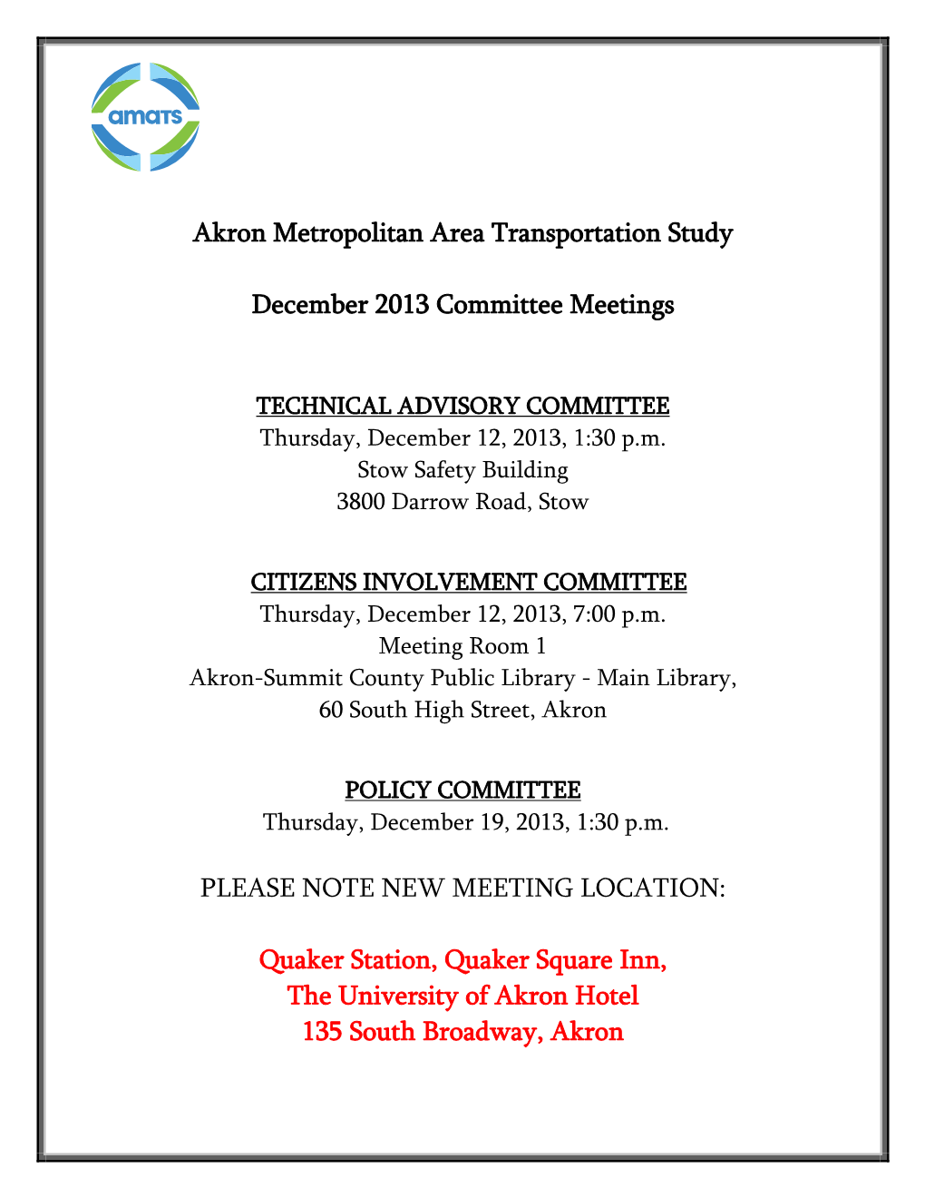 TAC, CIC and Policy Committee Meeting Packet