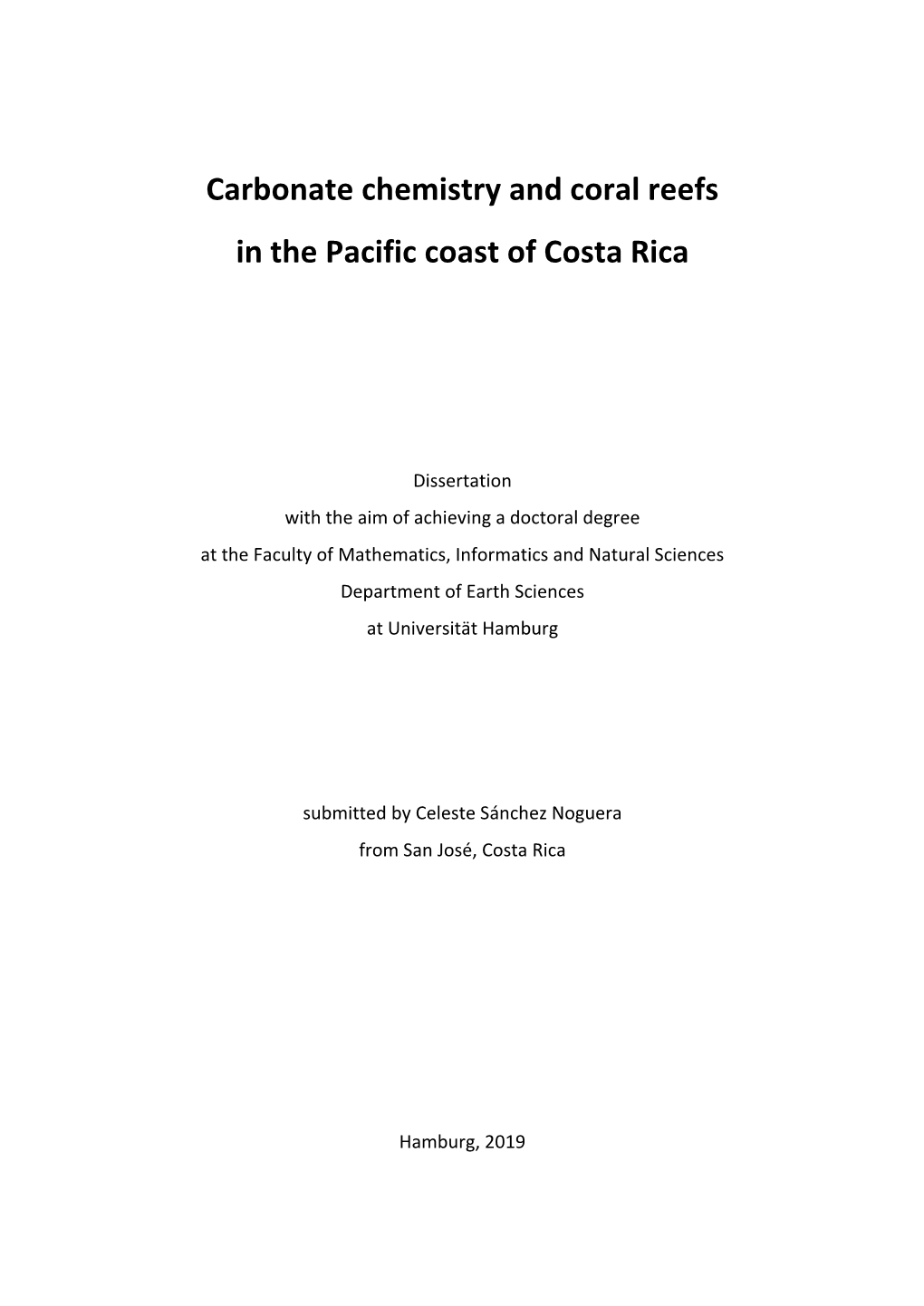 Carbonate Chemistry and Coral Reefs in the Pacific Coast of Costa Rica