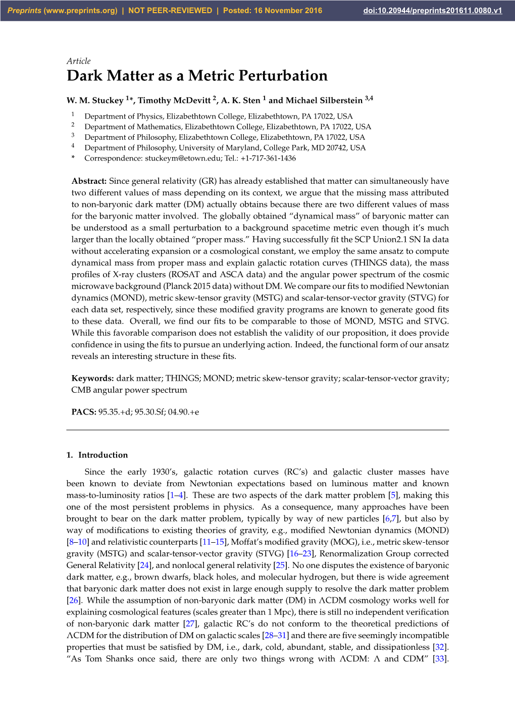 Dark Matter As a Metric Perturbation