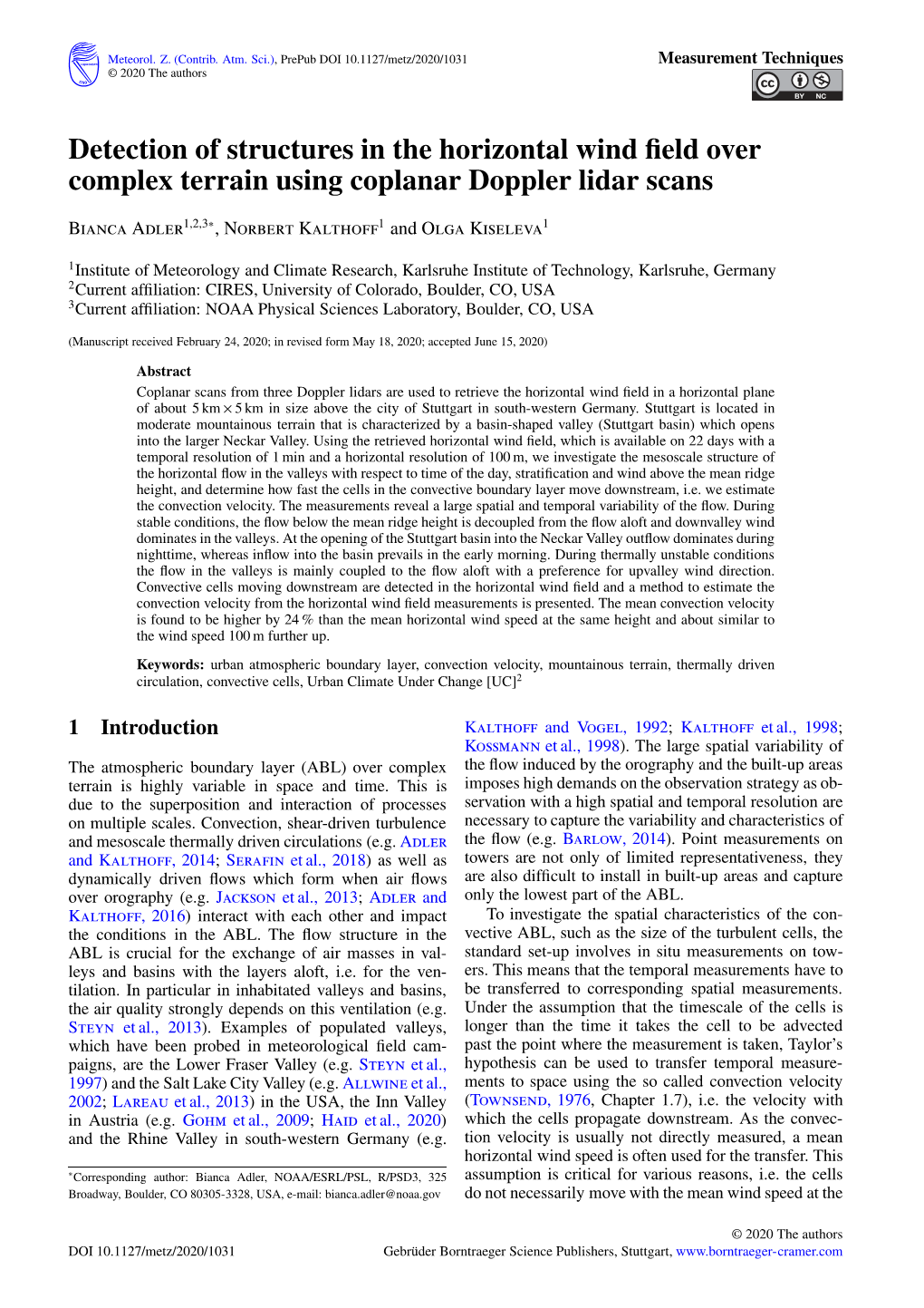 Detection of Structures in the Horizontal Wind Field Over Complex