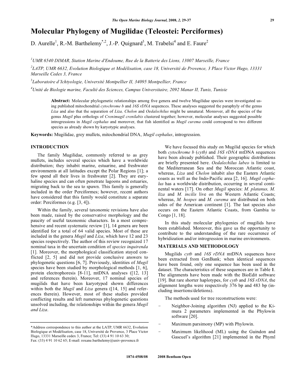 Molecular Phylogeny of Mugilidae (Teleostei: Perciformes) D