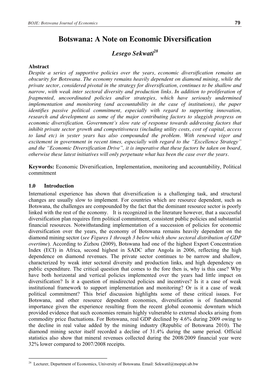 Botswana: a Note on Economic Diversification