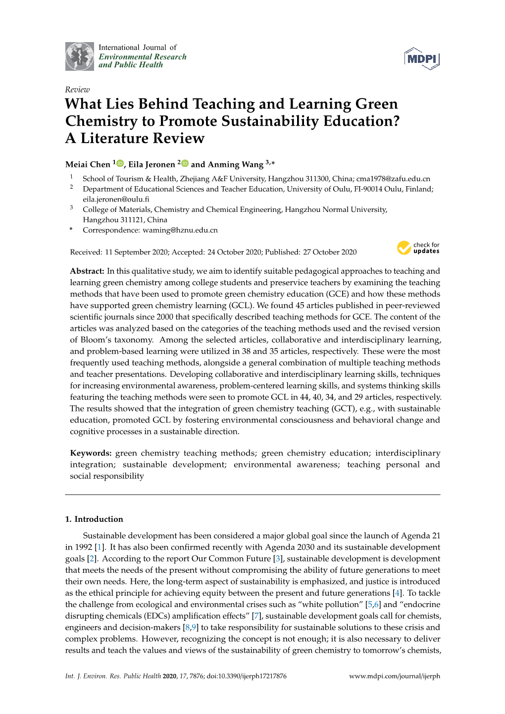 What Lies Behind Teaching and Learning Green Chemistry to Promote Sustainability Education? a Literature Review