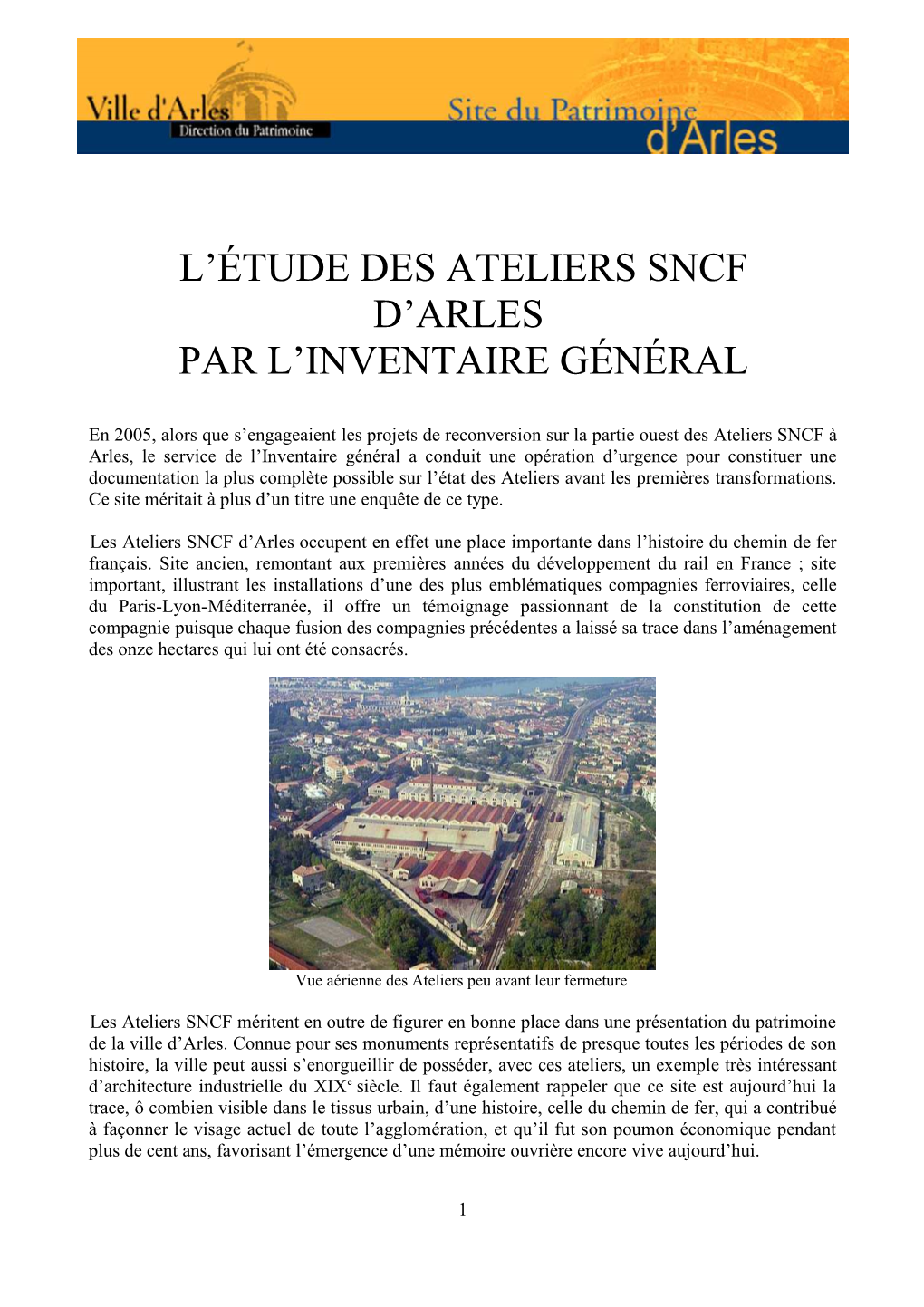 L'étude Des Ateliers Sncf D'arles Par L'inventaire