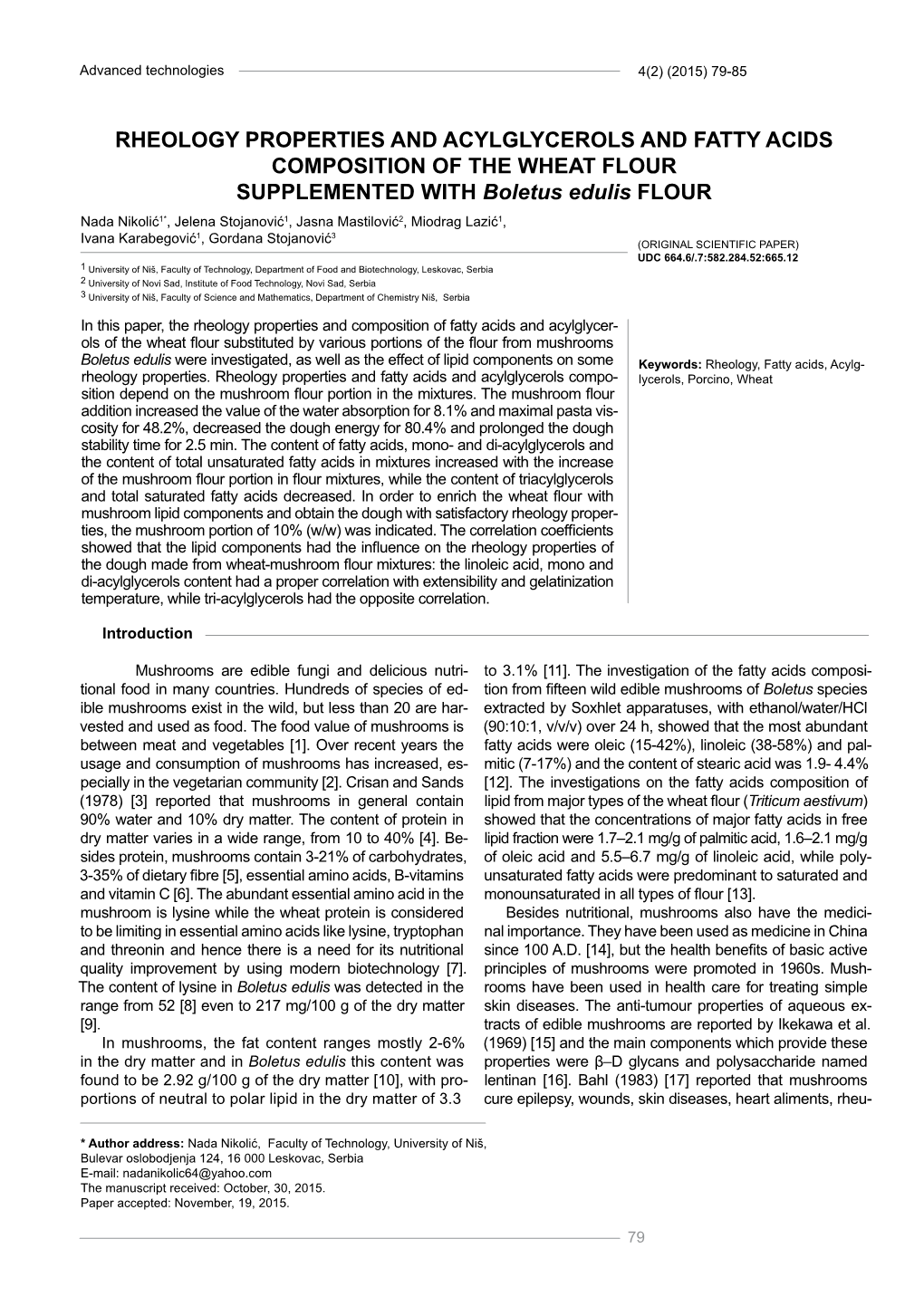 Rheology Properties and Acylglycerols and Fatty